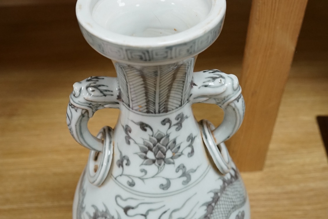 A Chinese underglaze copper red ‘dragon’ vase, 33.5cm